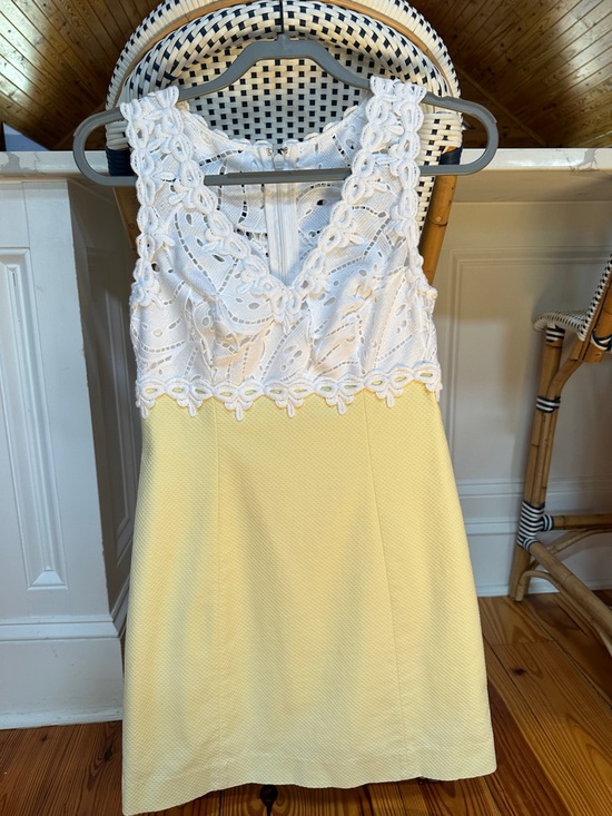 Lilly Pulitzer Dresses & Skirts - Lilly Pulitzer White Lace & Yellow Mini Dress